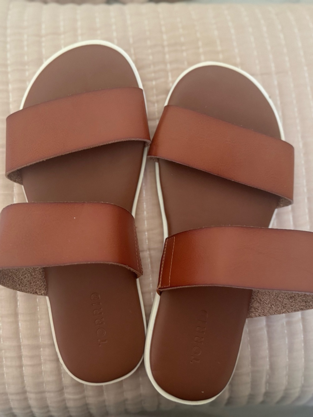 Torrid Double Strap Slide Sandals in Cognac Brown